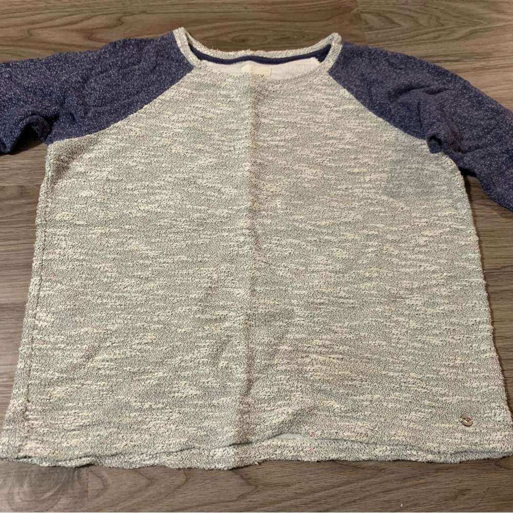 Roxy Grey Neon Pink Confetti Blue Long Sleeve Sweater; Large